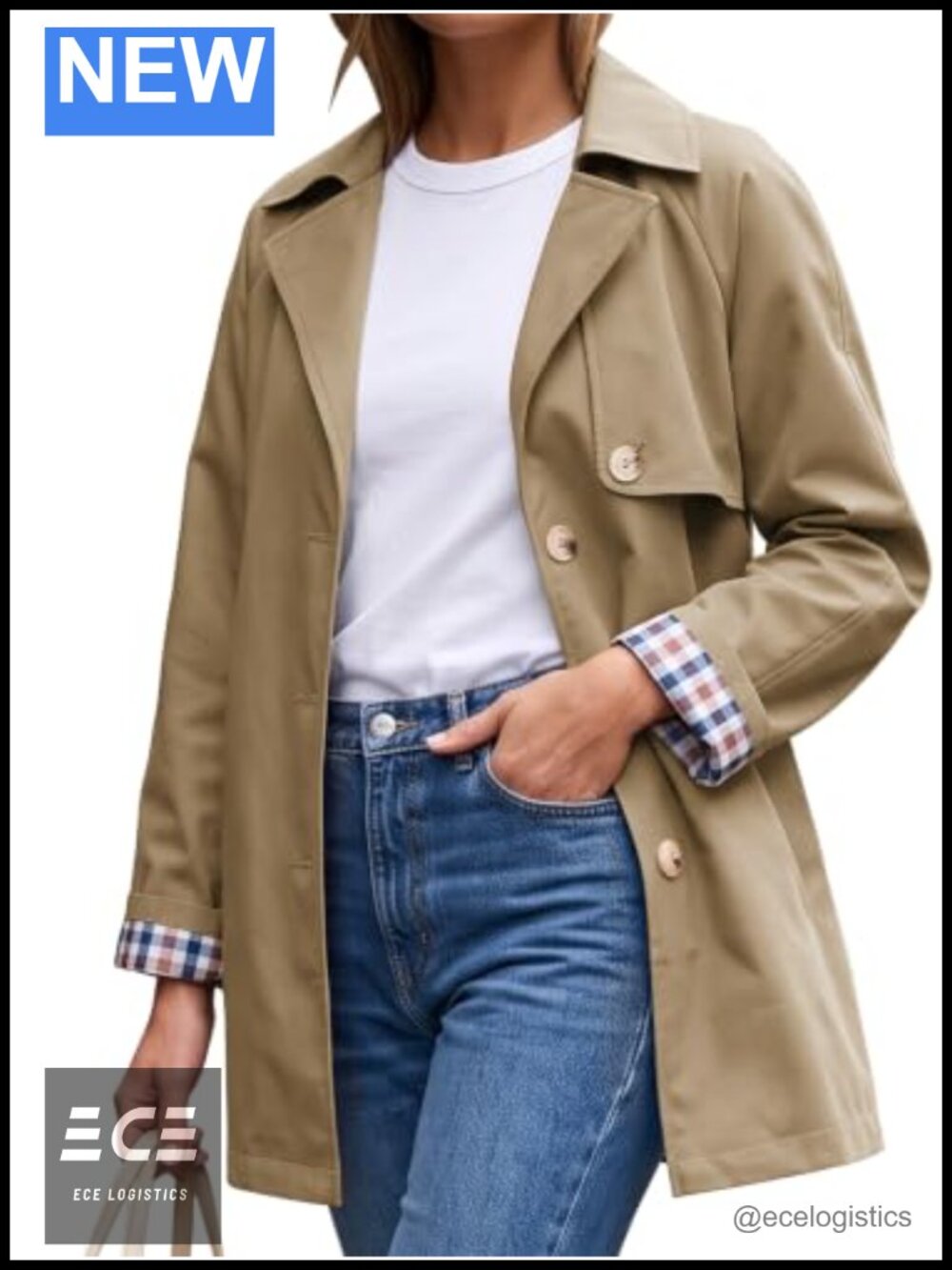 Womens 100% Polyester Trench Coat Lightweight Button Down Overcoat Pockets